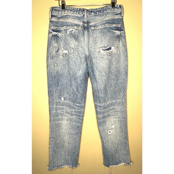 We the Free Distressed Jeans Free People Blue Cropped Mid Rise Button Fly 28 - Picture 6 of 8